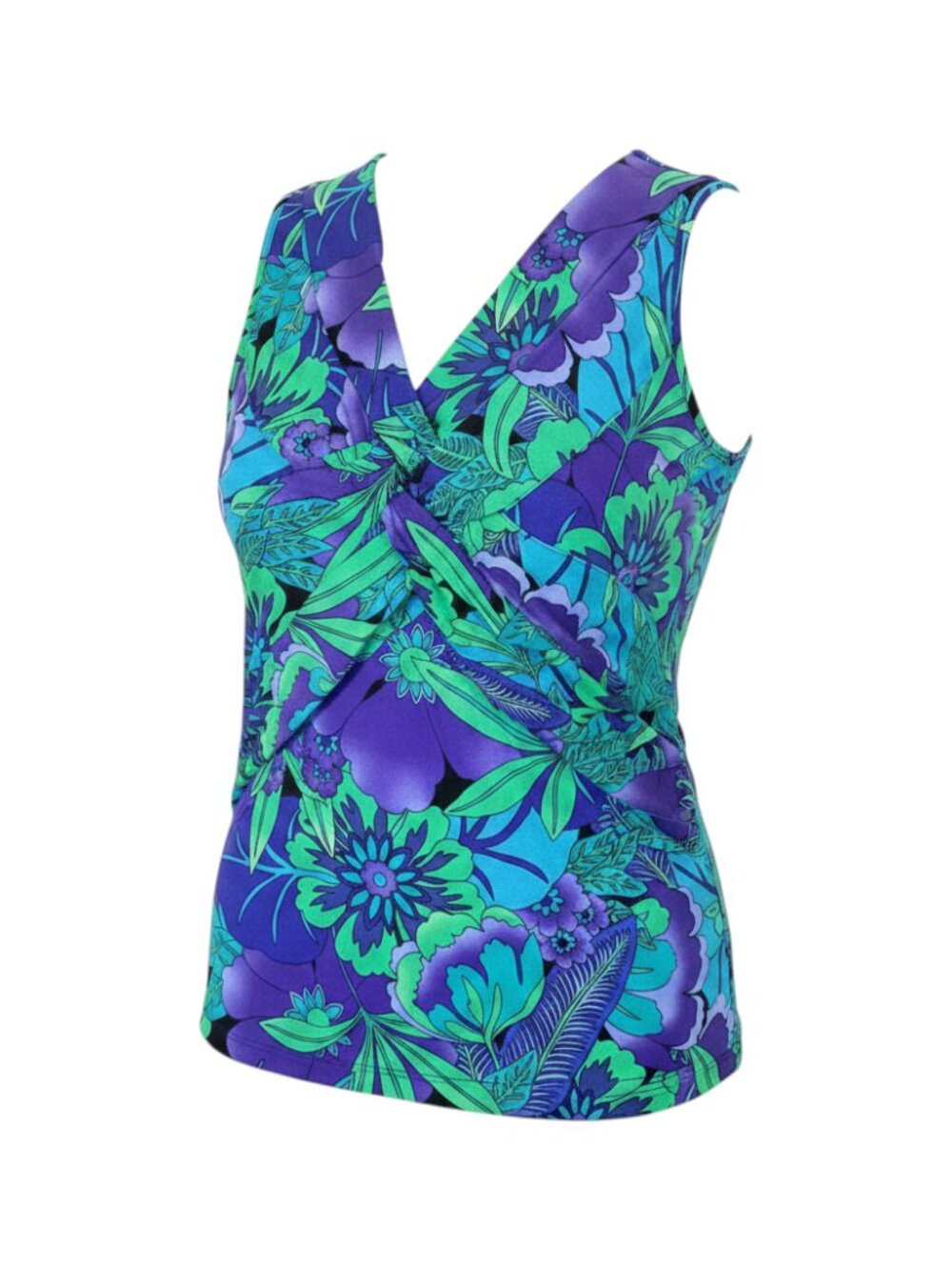 Cable & Gauge Blue Green Women's Floral Wrap Top XL